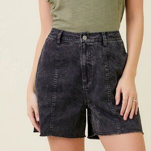 MYSTREE Black Acid Wash High Rise Denim Shorts Casual Vintage